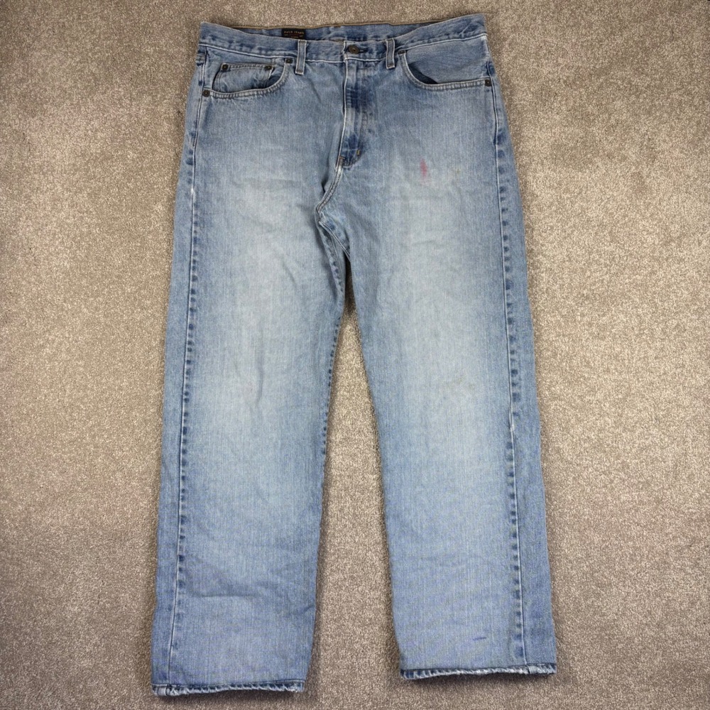 Polo Jeans Co Ralph Lauren Mens Light Wash Straight Leg Denim 34x29 Distressed